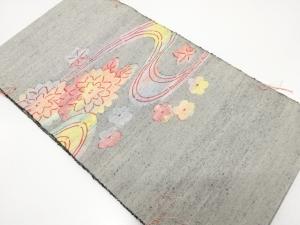 未使用品　節紬　流水に菊・梅模様織り出し　名古屋帯